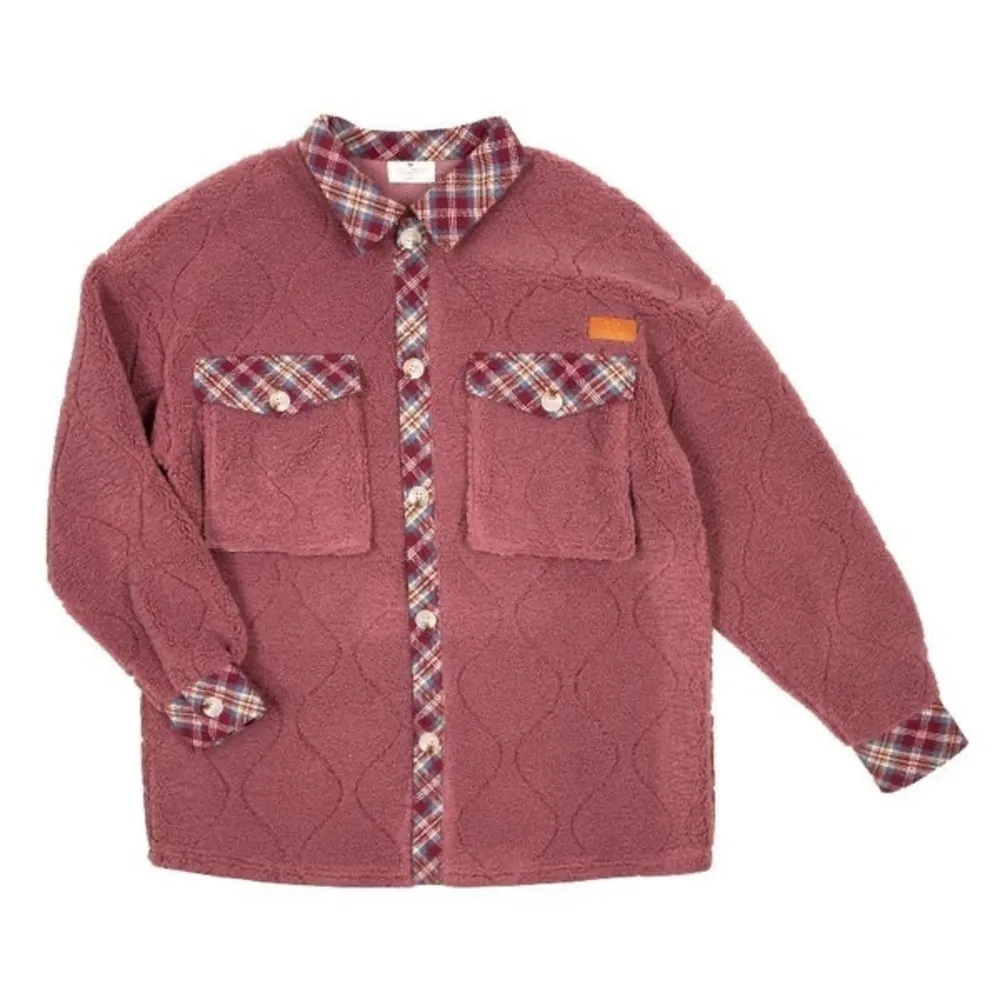 Simply Southern Sherpa Quilted And Plaid Rose Jacket Shacket size Large NEW - Image 15