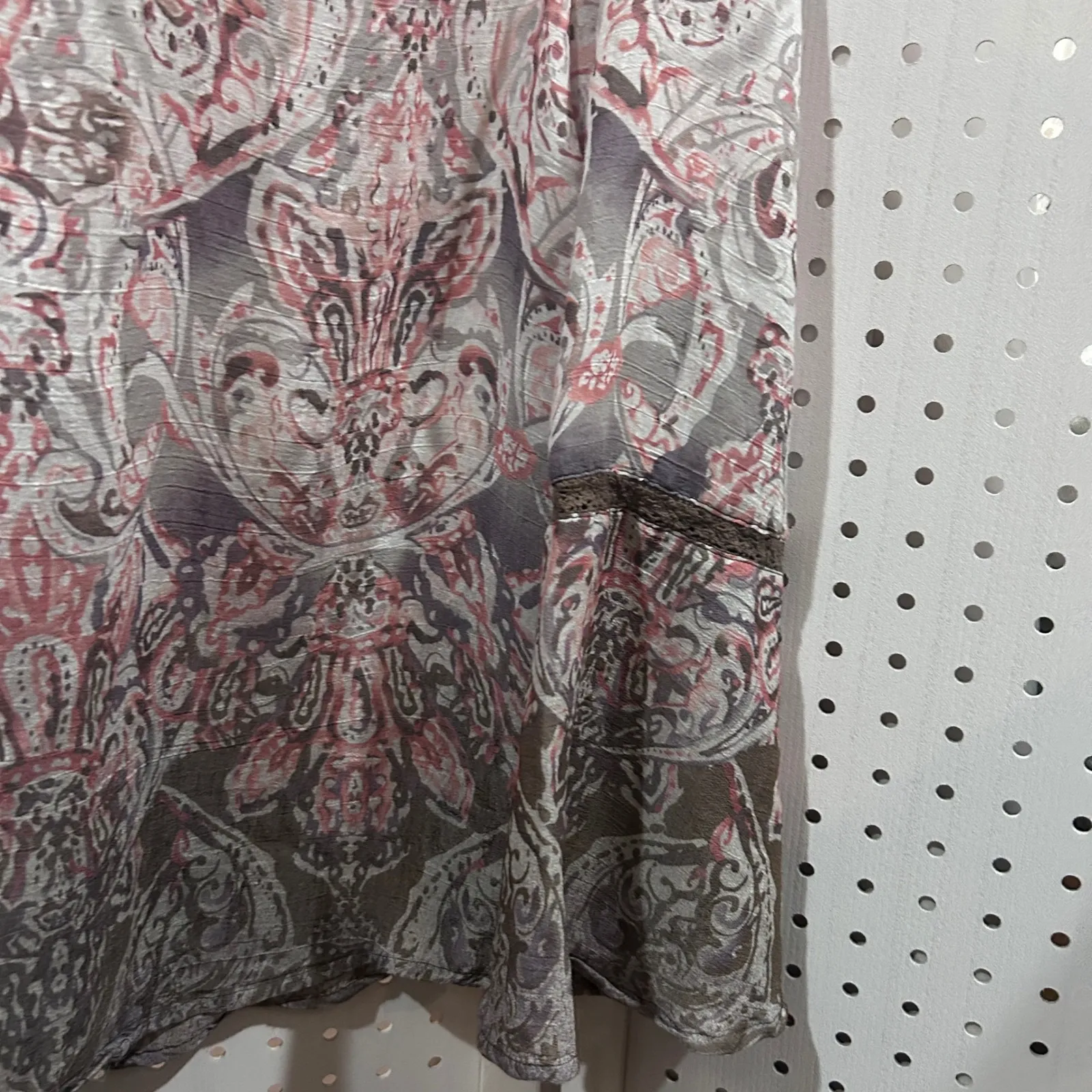 St Johns Bay Womens Lace Trim Bell Sleeve Tie Neck Boho Paisley Blouse Size L - Image 3