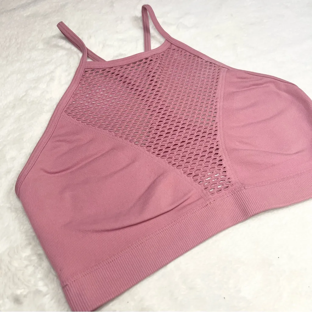Victoria’s Secret Sport Mesh High Neck Wireless Sports Bra Size Medium Pink - Image 2