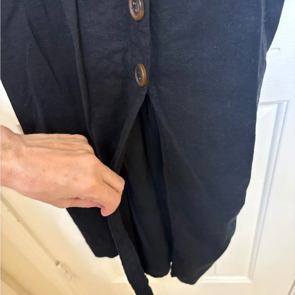 Urban Outfitters Black Linen Button Front Midi Dress Petite S Minimalist Resort - Image 4