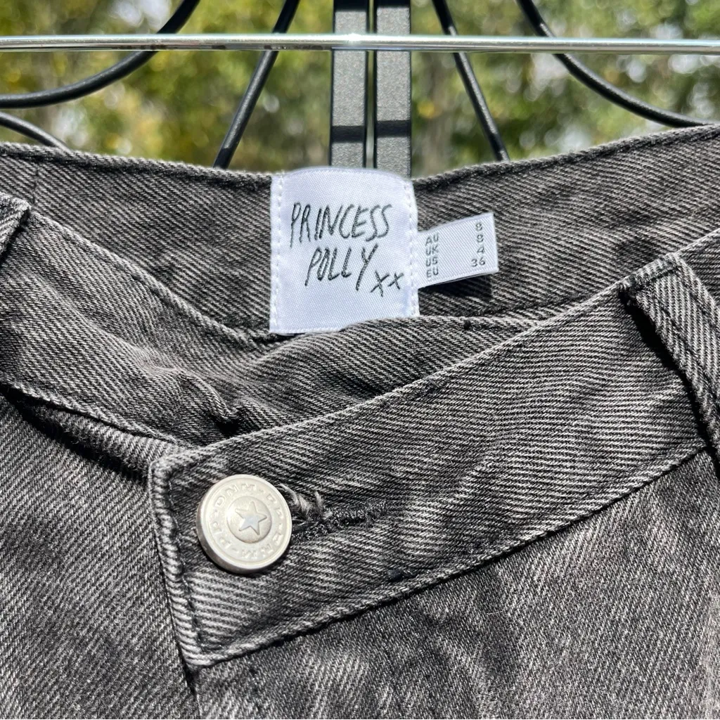 Princess Polly Holly Asymmetric Straight Leg Black Jeans Denim Size 4 NEW - Image 2