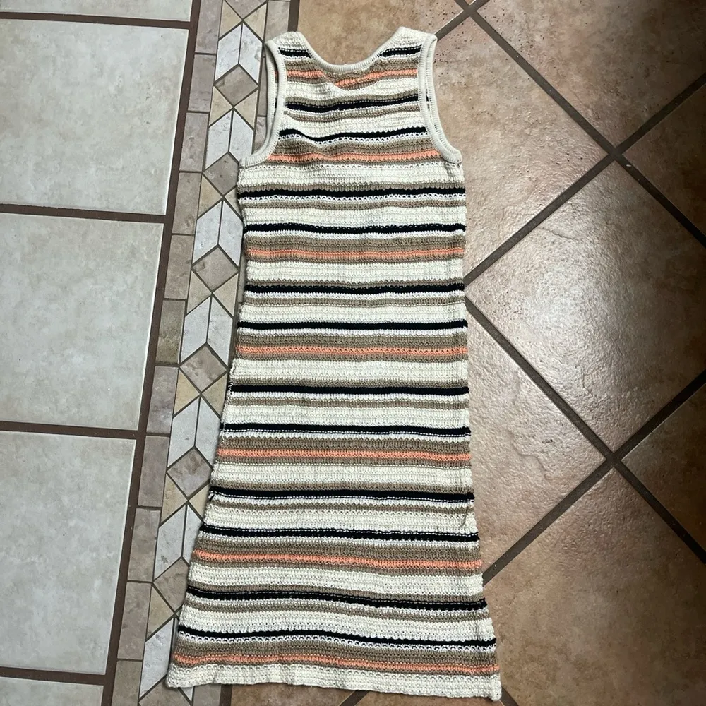 Say what? Cream and brown striped crochet dress with lace up detail size… - Image 5