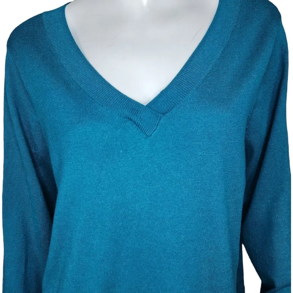 Denim & Co. Crossover V-Neck Long Sleeve Pullover Sweater Spruce BlueGreen Large - Image 6