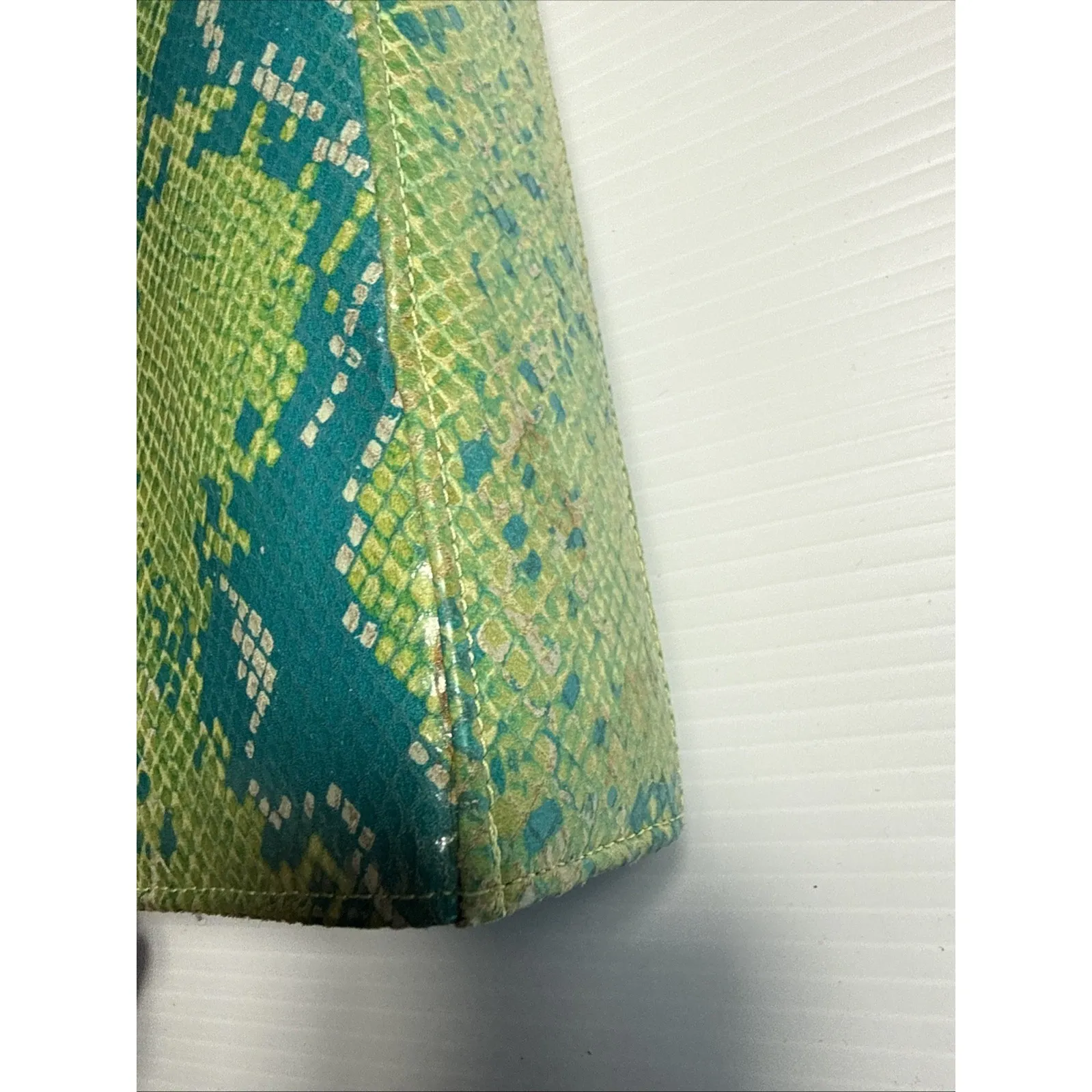 Timothy Hitsman Imatation Snakeskin Handbag W Chain Spain Blue Green - Image 6