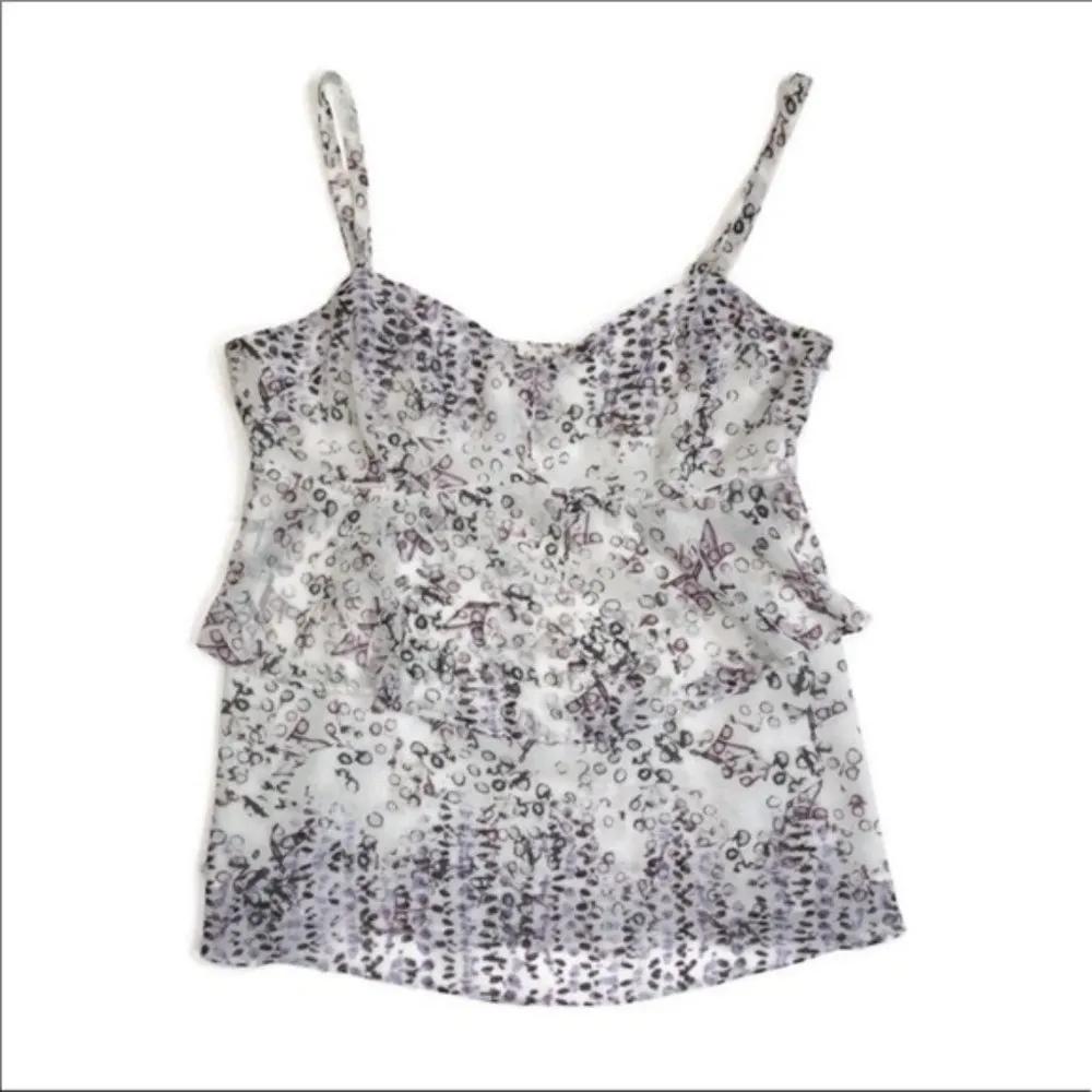 CAbi White Tank Top Ruffled Printed Cami Small - Image 2