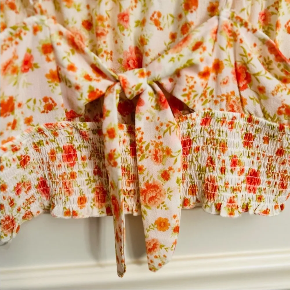 Pink Rose Cropped Elastic Adjustable Shirred Floral Tank Top Size Large - Image 7