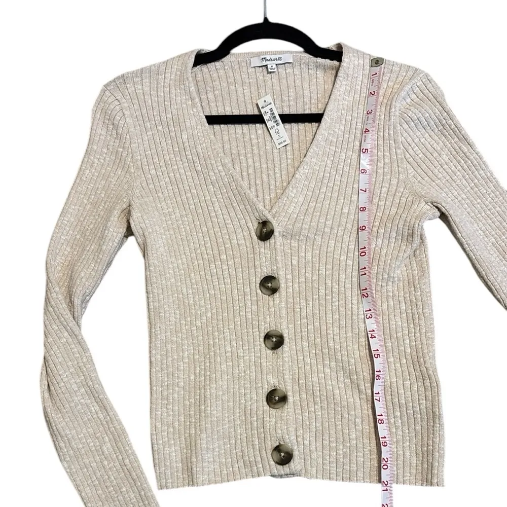 Madewell NWT  beige Shrunken Ribbed Cardigan Sweater sz M - Image 9