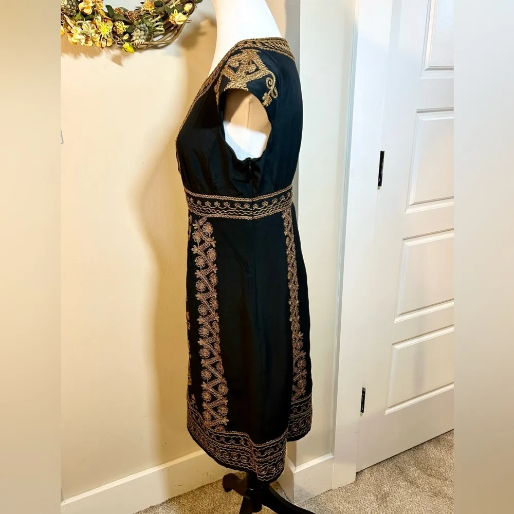 NANETTE LEPORE Silk Gold Metallic Embroidered Key Hole Neck Occasion Dress Sz 6 - Image 7