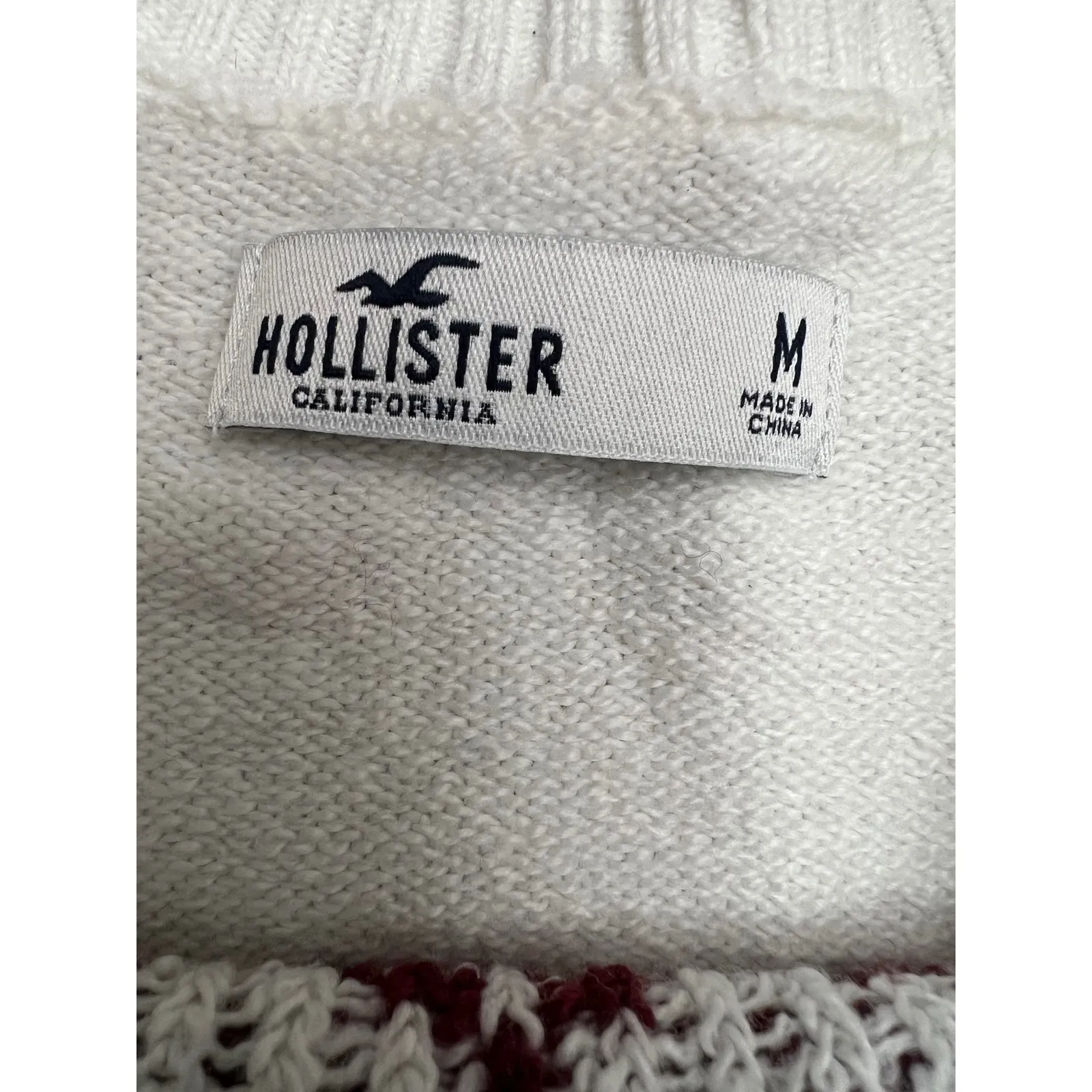 Hollister Fair Isle‎ Knit Sweater 60% Cotton Size M White Burgundy Tan - Image 7