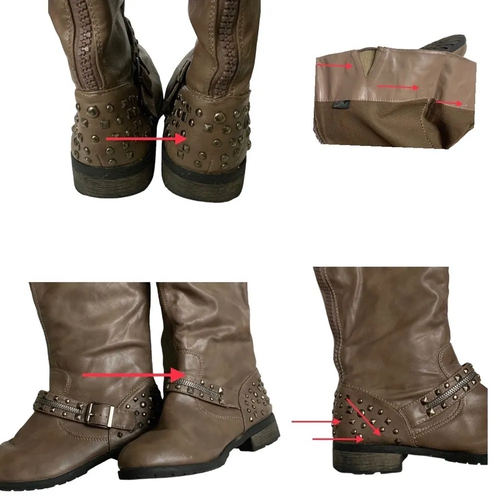 Forever Link Riding Boot Studded Exposed Back Zipper Biker Women’s Brown Size 10 - Image 15