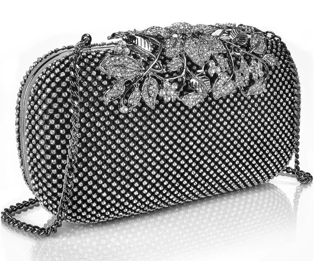 ⚡ Women's Black Silver Crystal Rhinestone Evening Formal Party Clutch Bag - Image 1
