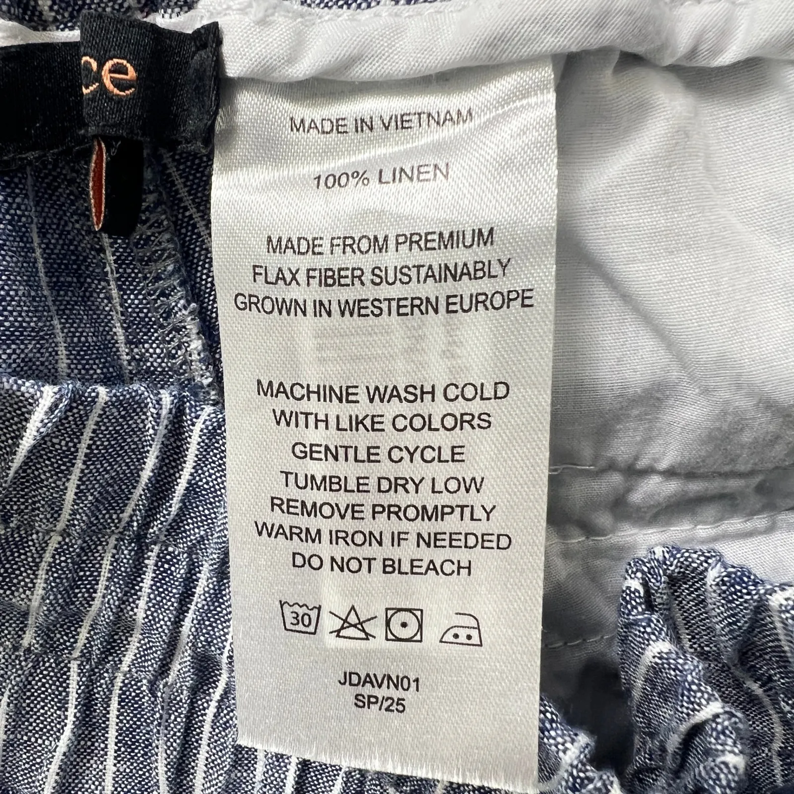 Quince 100% European Linen Wide Leg Pants Chambray Stripe Women Large Drawstring - Image 5