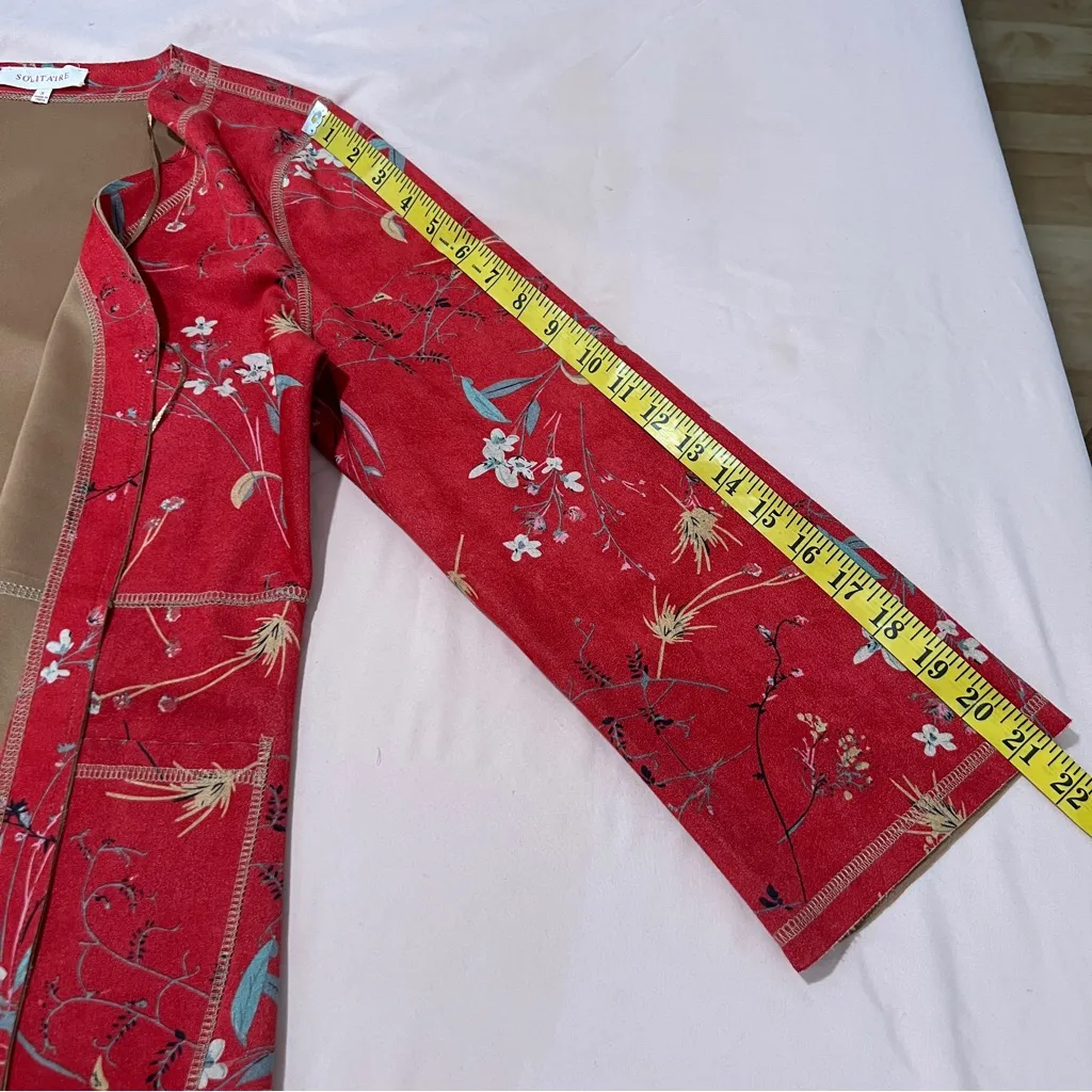 Solitaire Floral Print Faux Suede Cropped Flare‎ Sleeve Long Line Kimono Jacket - Image 15