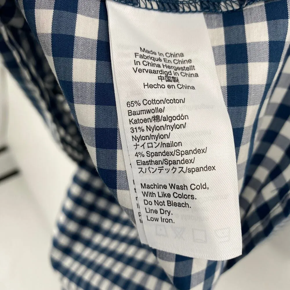 J.Crew Universal Standard X  Mini Dress Gingham Print Poplin Cotton Blue White M - Image 7