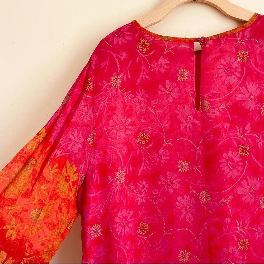 Ruth Norman Vintage Caftan Pink and Orange Floral Maxi Tunic Dress size XL - Image 5