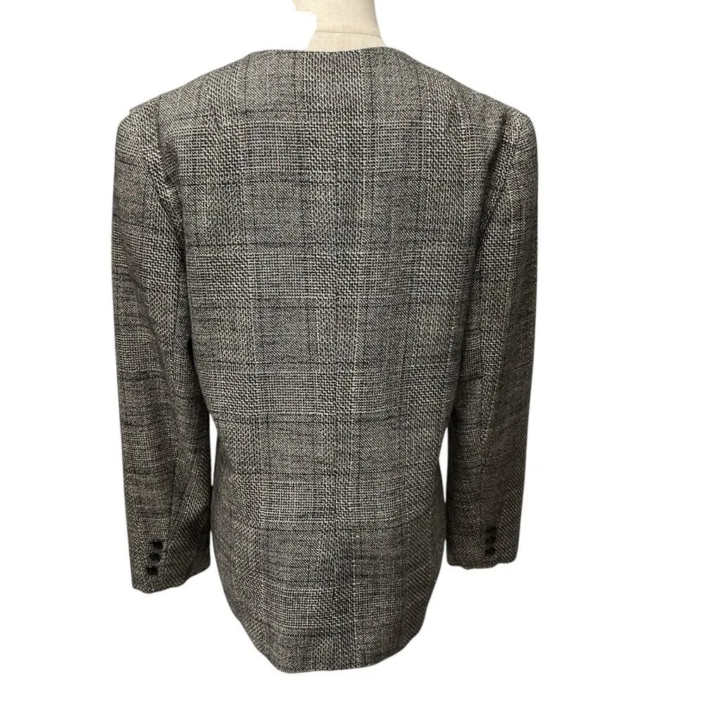 Barclay Square Women's Sz 10 Plaid Flecked Wool Silk Blazer Jacket Career Office Gray - Image 6