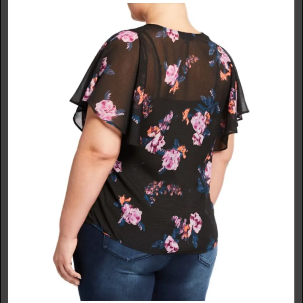 Rachel Roy Navy Floral Flutter Sleeve Blouse - Image 3