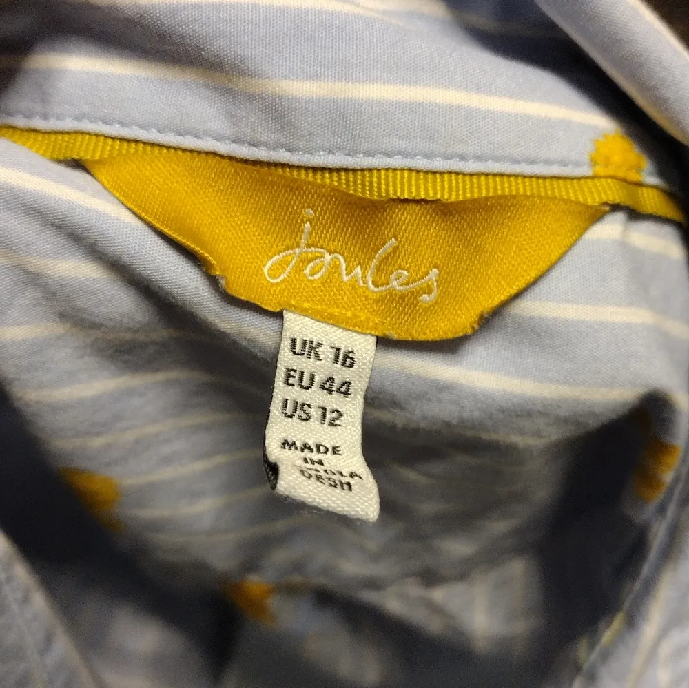 Joules Lucie Blue Flower Striped Button Down Shirt Size 12 - Image 3