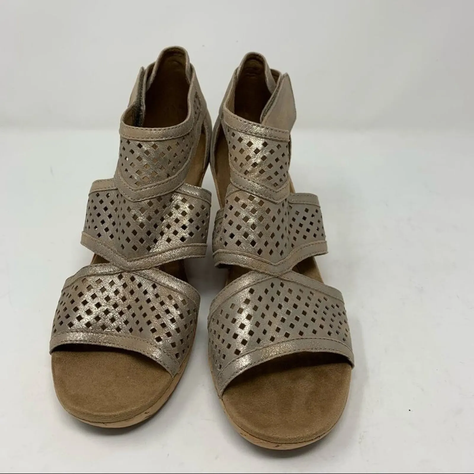 Rockport Cobb Hill Janna Caged Wedge Metallic Sandal 10 NEW Silver - Image 5