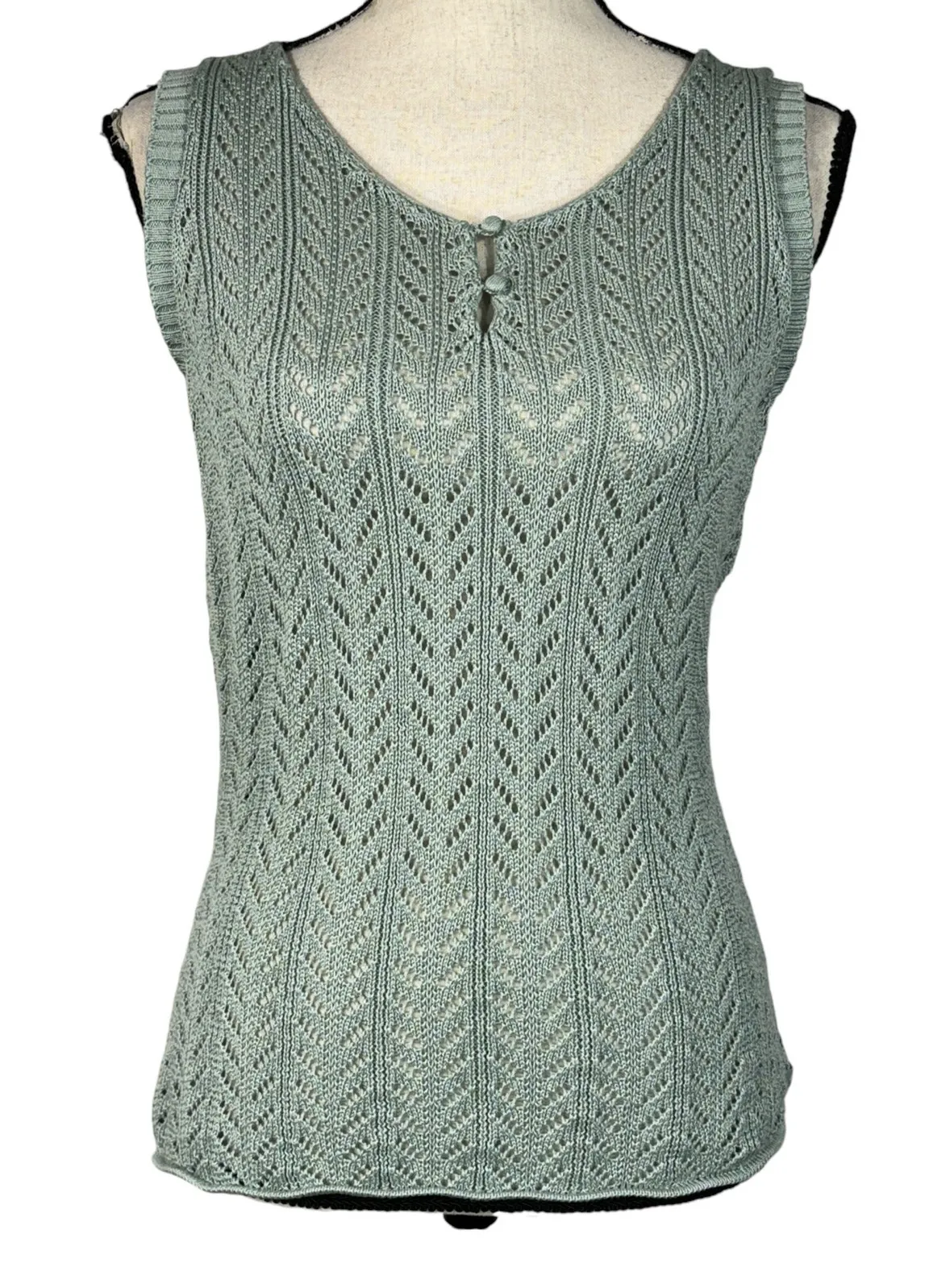 Calvin Klein Jeans Large Top Crochet Sleeveless Semi-Sheer Stretch Round Neck - Image 1