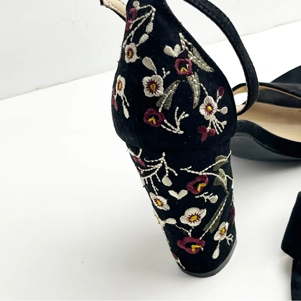 CHARLOTTE RUSSE Kaitlyn Black Embroidered Floral Ankle Strap Y2K Block Heels 7 - Image 10