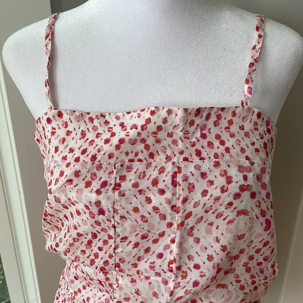 Banana Republic Red Pink Printed Seamed Peplum Tank Sz Small - Image 2