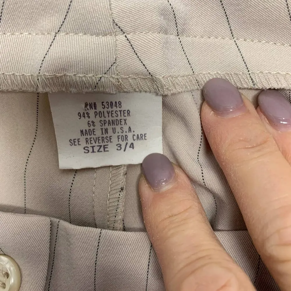 Vintage 90s y2k Pinstripe Tan Taupe Pants Trousers Sz 3/4 28" waist Brown - Image 7