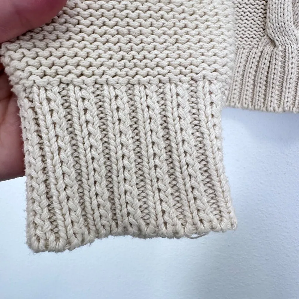 Vintage T.W.H. Cream Chunky Cable Knit Fisherman Turtleneck Classic Sweater M Size M - Image 3