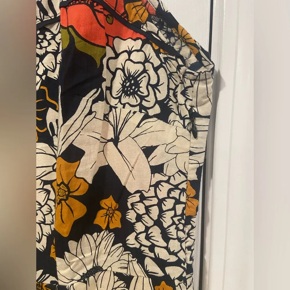 NWT Apsara Size XL Navy Blue Cream Sleeveless Side Zip Cotton Cosmos Midi Dress - Image 5