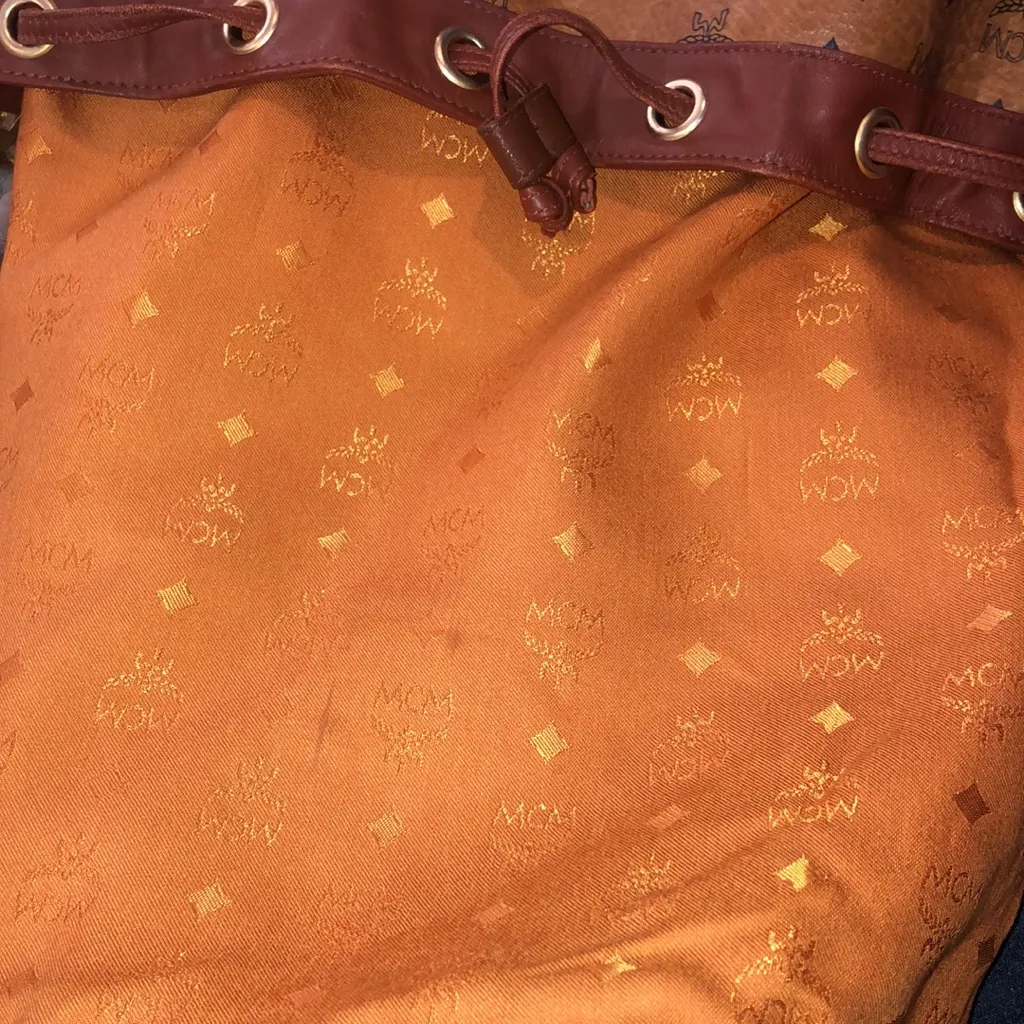 MCM Vicetos Cognac Leather Monogram Bucket Tote Crossbody Shoulder Bag Mint - Image 15