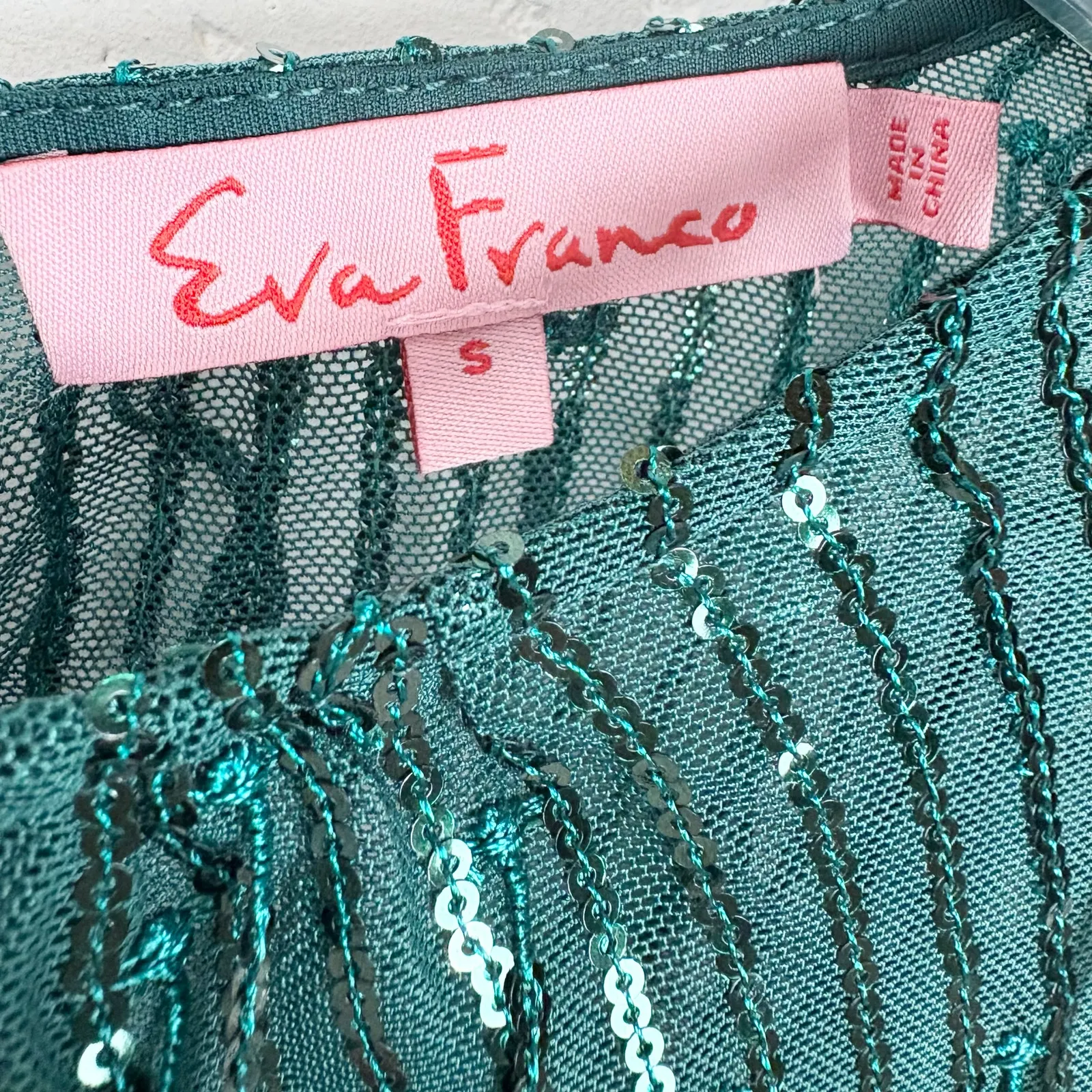 Anthropologie Eva Franco Sequin Fringe Acadia Top Glitter Pine Green Size Small - Image 4