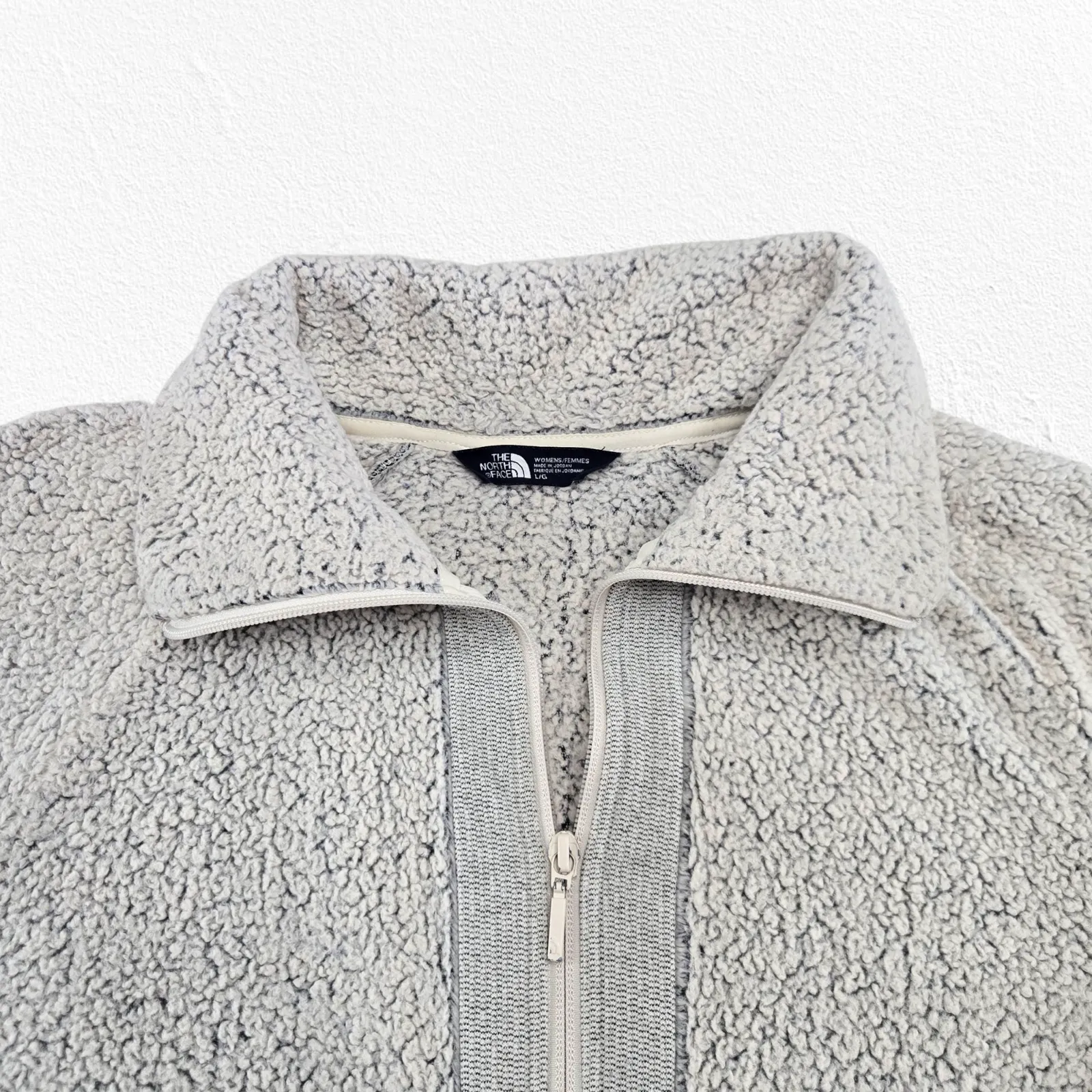 The North Face Cream Gray Sherpa Fleece Soft Cozy Full Zip Jacket Size Large - Image 5