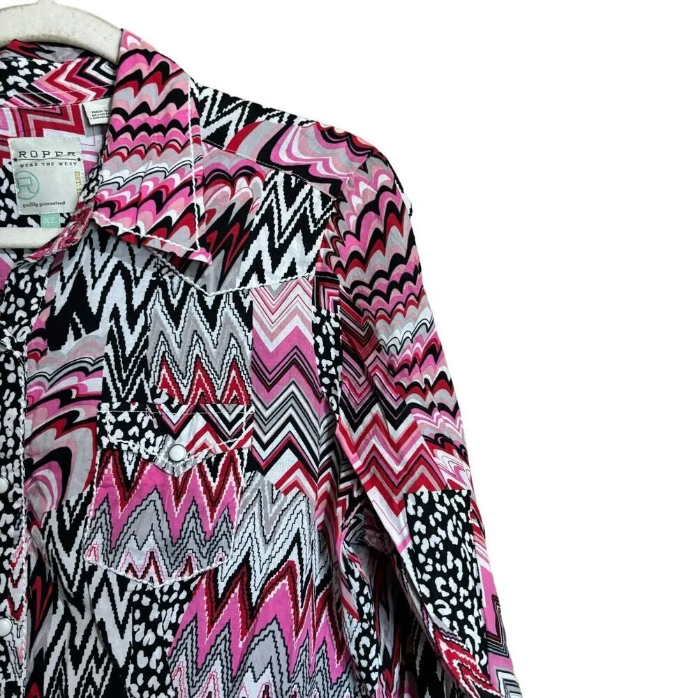 Roper Wear The West Top Womens XL Multicolor Plaid Southwestern Boho Pearl Snap - Image 3