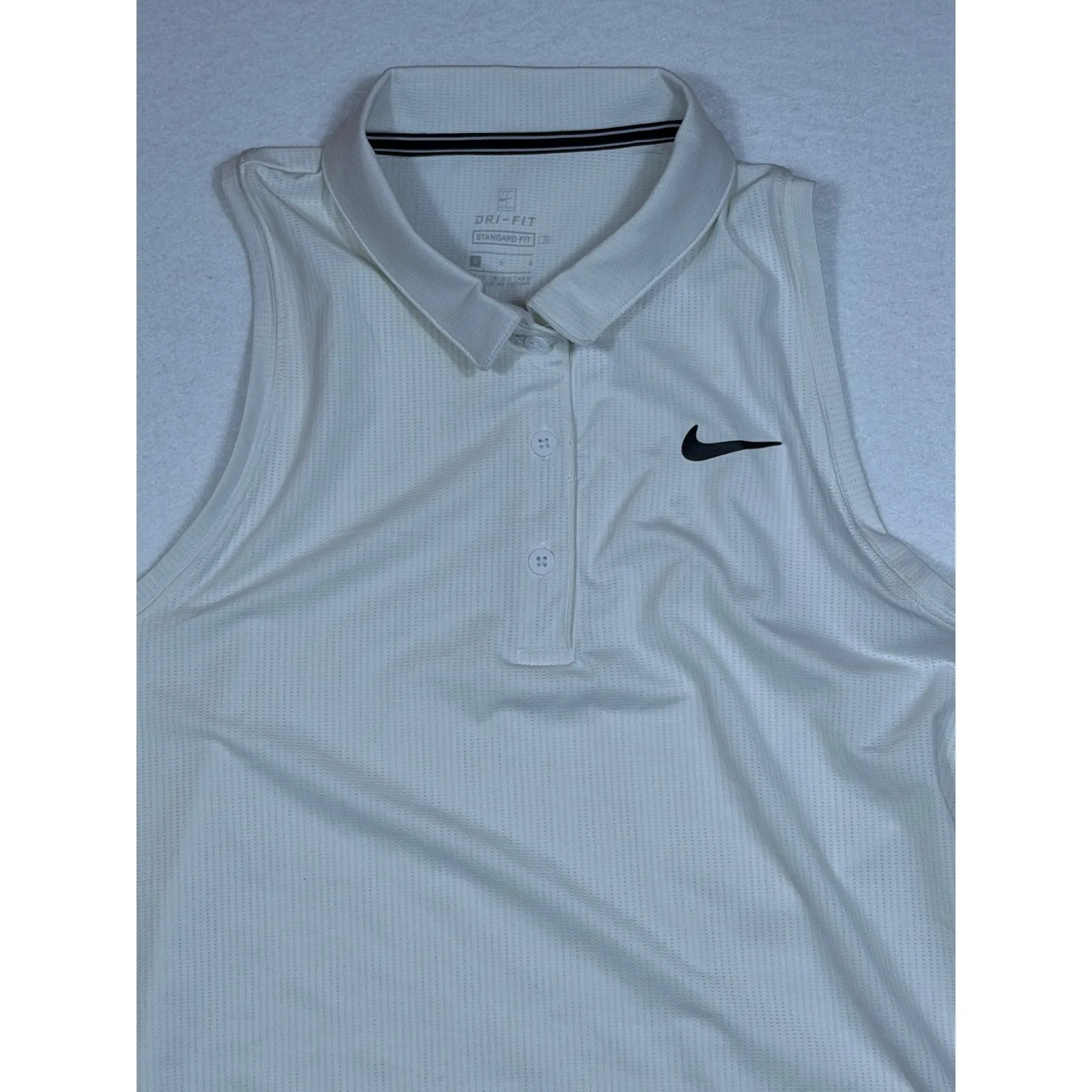 Nike women's court victory Dri Fit White Sleeveless Polo Tennis Golf Dress LG - Image 3