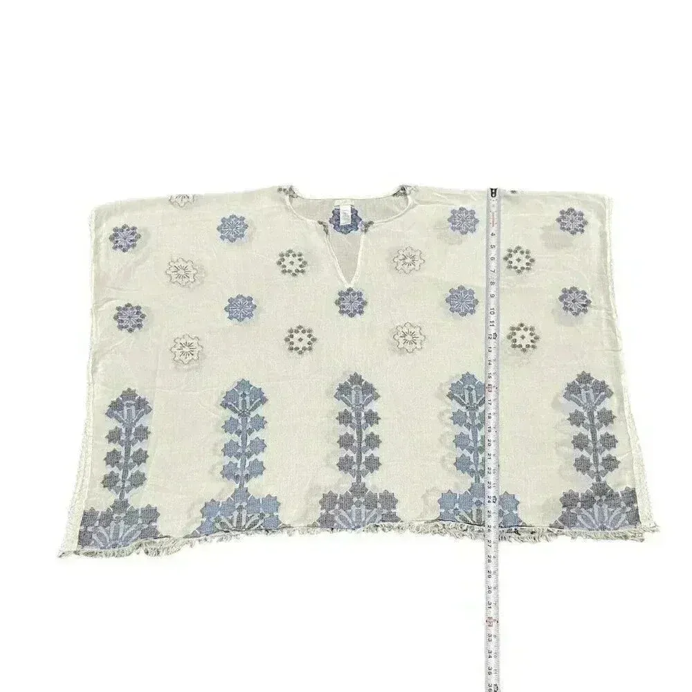 J Jill Ocean Breeze Jacquard Embroidered Open Cotton Poncho One‎ Size Boho Beach Blue - Image 4