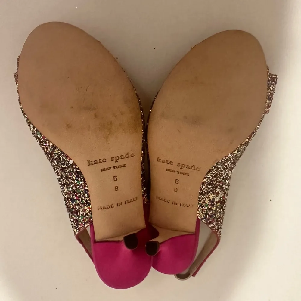 Kate Spade Charm Hot Pink Satin & Rainbow Sparkle Glitter Slingback Heels Size 6 - Image 7