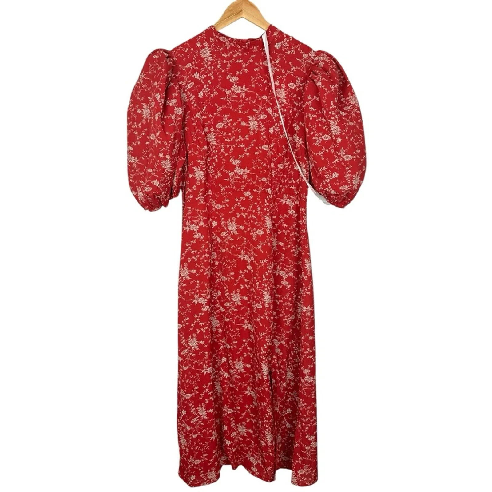 Missguided High Neck Puff Sleeve Midi Dress Red Floral Size US 12 NWT - Image 2