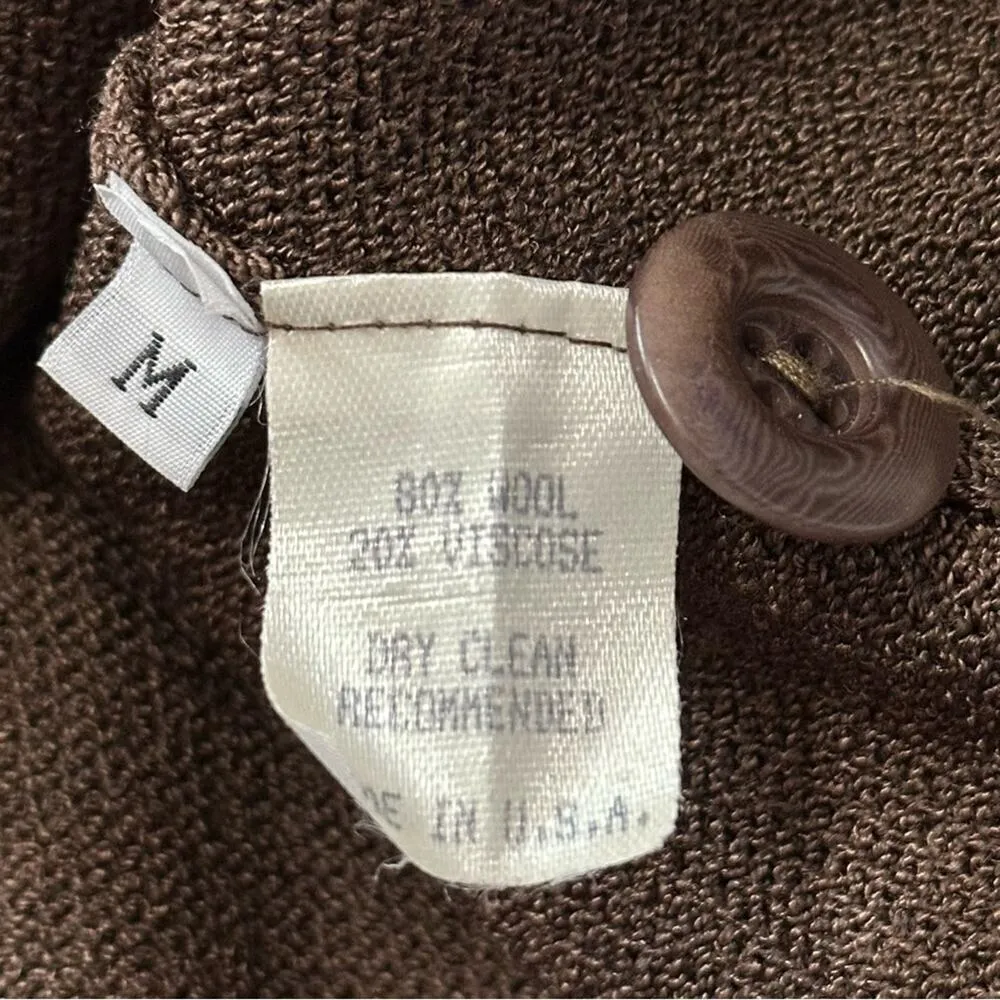 Margaret O’Leary Vintage Size M Brown Wool Blend Spread Collar Sweater Cardigan - Image 5