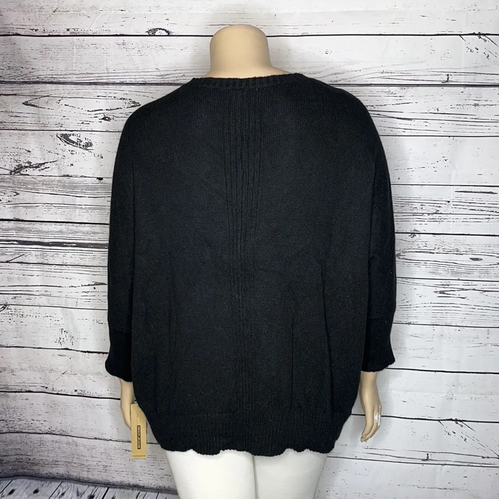 DKNY Jeans NWT Size 14/16 Black Bead Embellished V-Neckline Pullover Sweater Top - Image 4