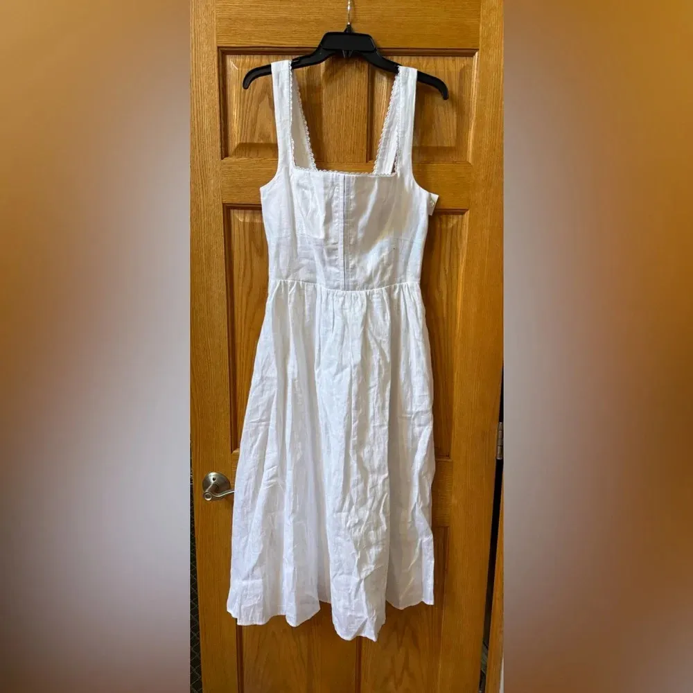 Reformation Tagliatelle White Linen Woman’s Dress Size 10 (new) - Image 3