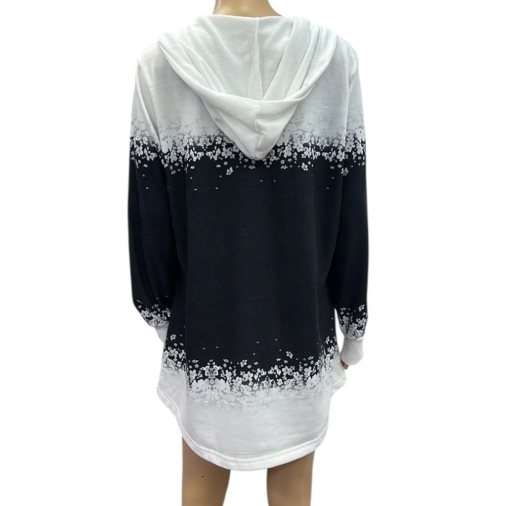 JustFashionNow French Terry Floral Ombre Print Hooded Lightweight Sweatshirt XL White - Image 6