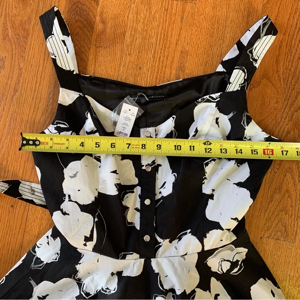 White House Black Market Sun Dress Black White Floral Fit And Flare Size 6 - Image 8