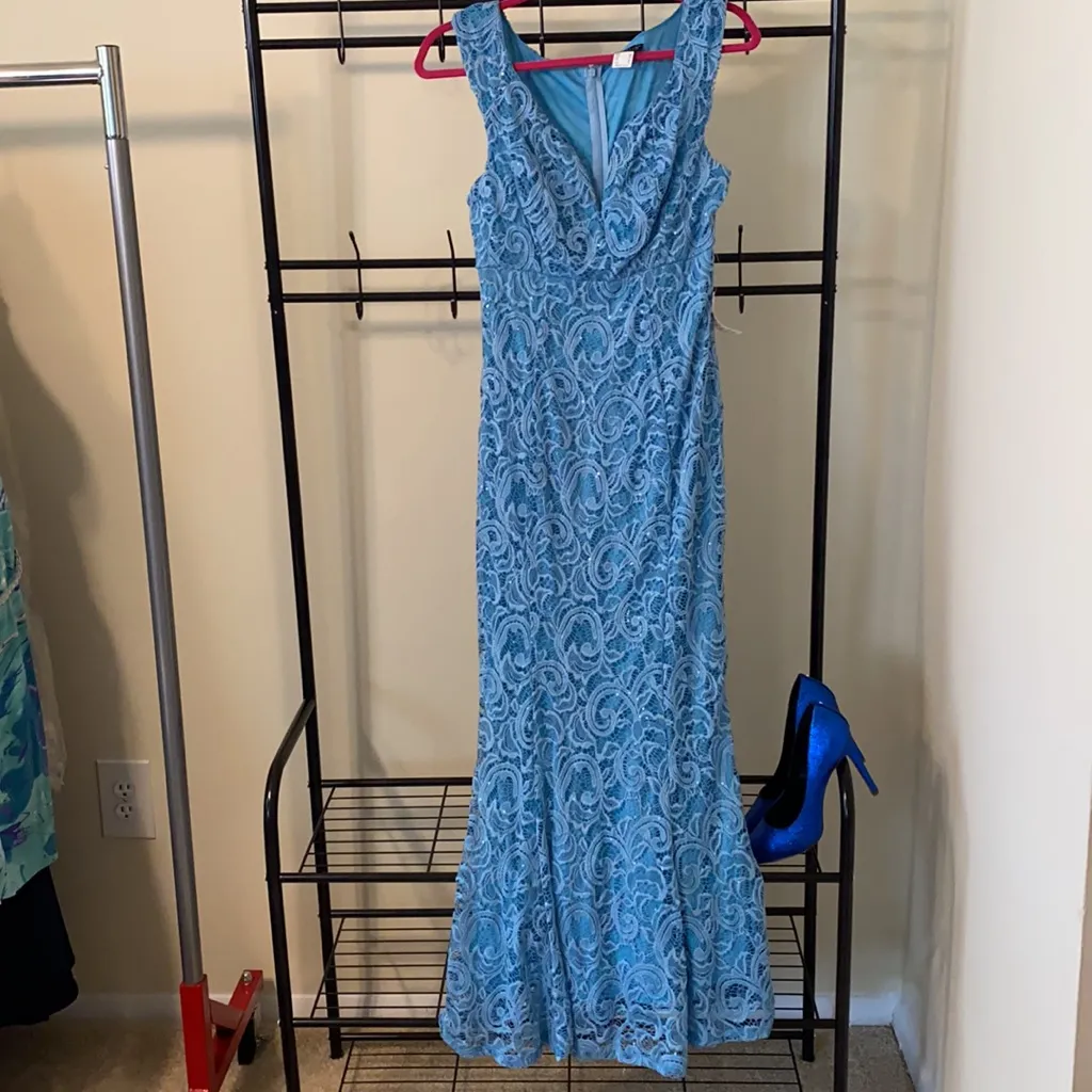 New Venus Lacey Mermaid Dress with Sequins Blue Size 8 - Image 6