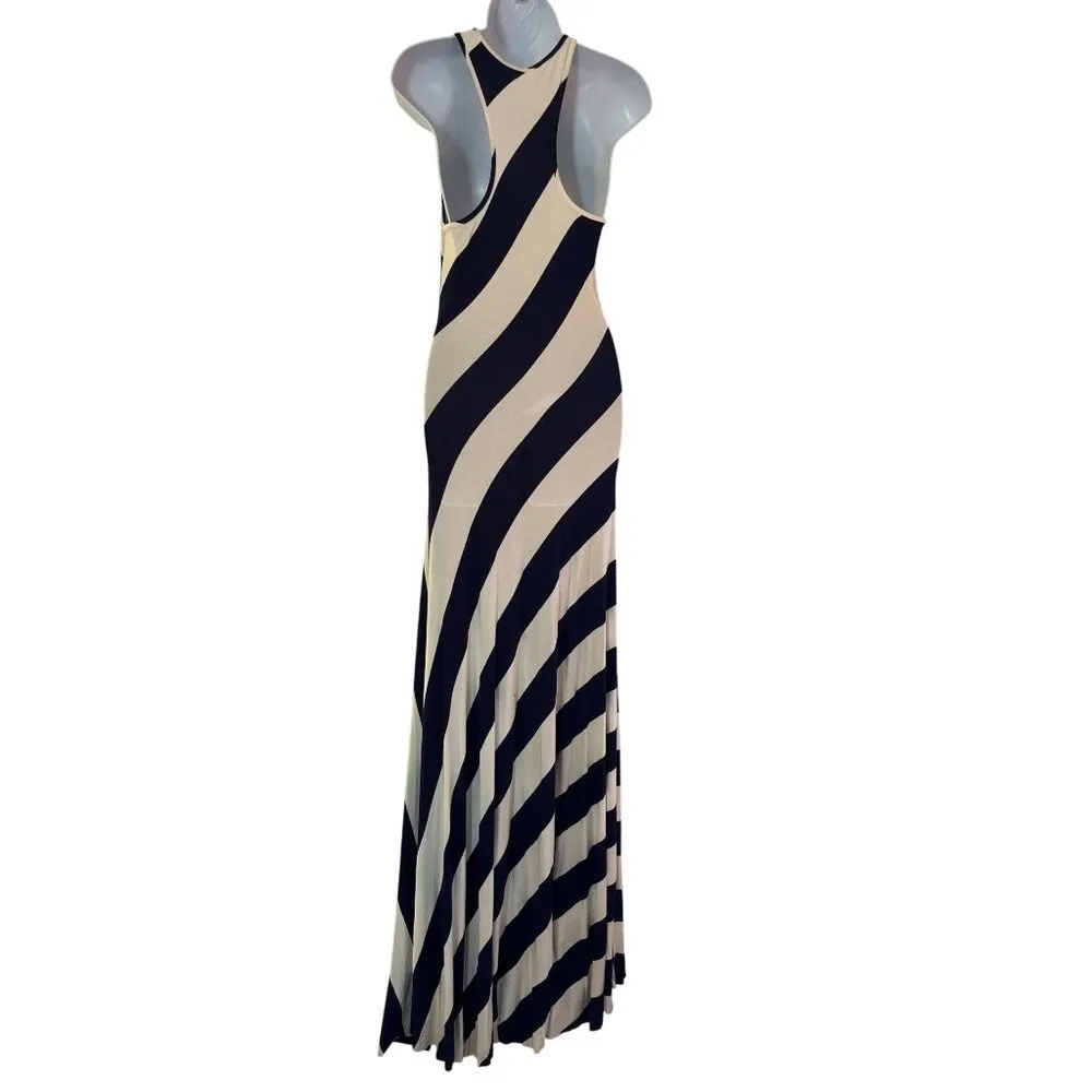 Striped Navy & White Racerback Maxi Dress 61i - Image 2