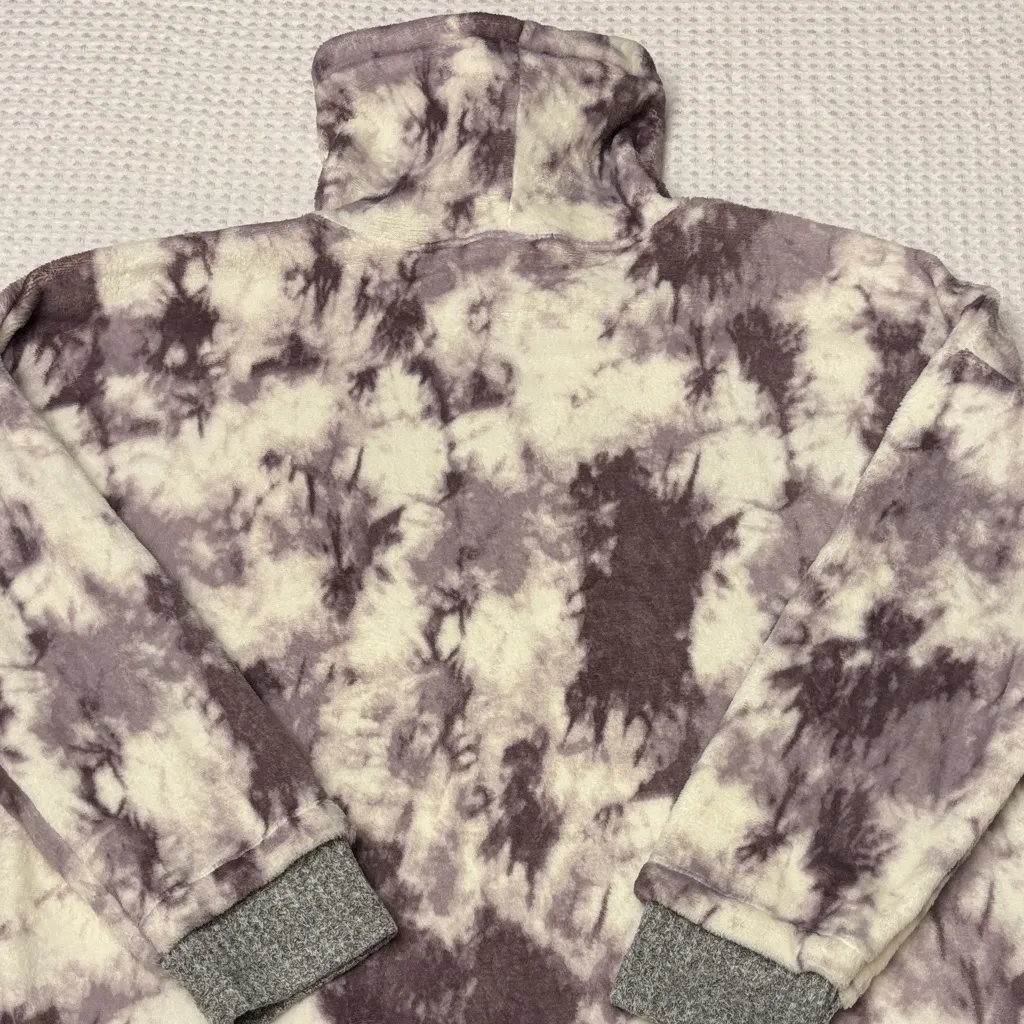 NEW! COMO VINTAGE Tie Dye Fleece Top Sweatshirt Funnelneck Purple White Gray L - Image 10