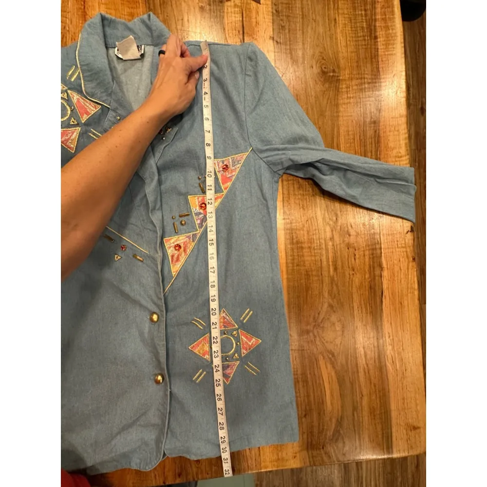 Women's Vintage City Girl Sport Blazer Size 12 Blue Embellished - Image 7