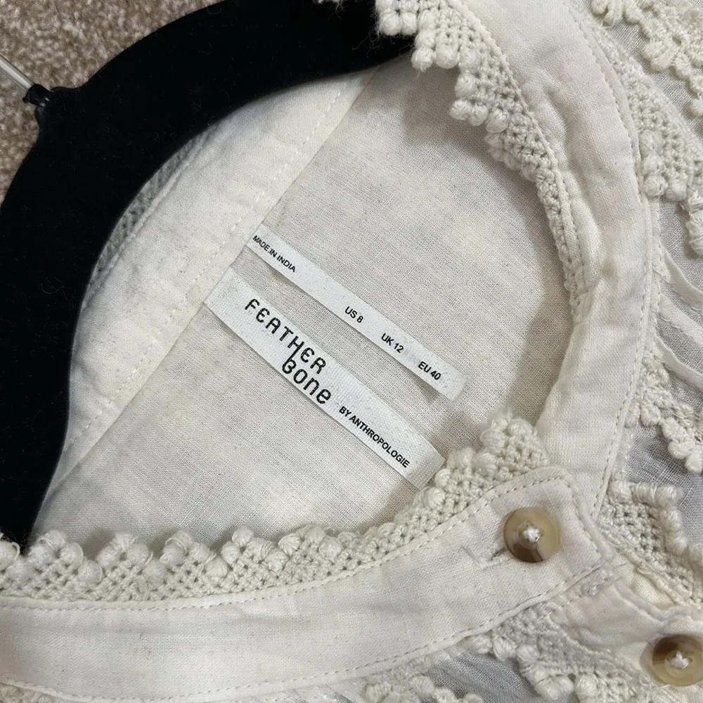 Anthropologie Feather Bone Beatrice Lace-Trimmed Button Cotton Blouse Women Sz 8 - Image 6
