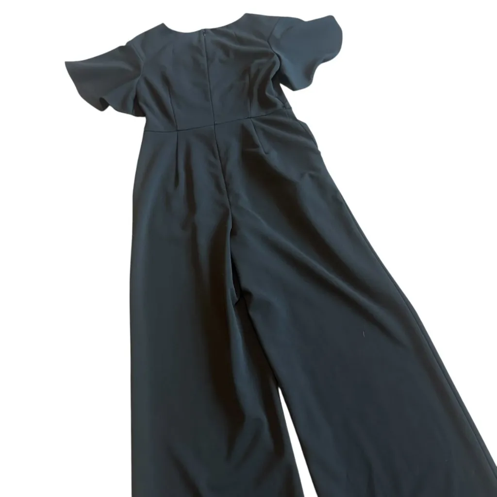 Calvin Klein Black Jumpsuit Ruffle Sleeves Wide Leg Pockets Office Size 6 Womens - Image 8
