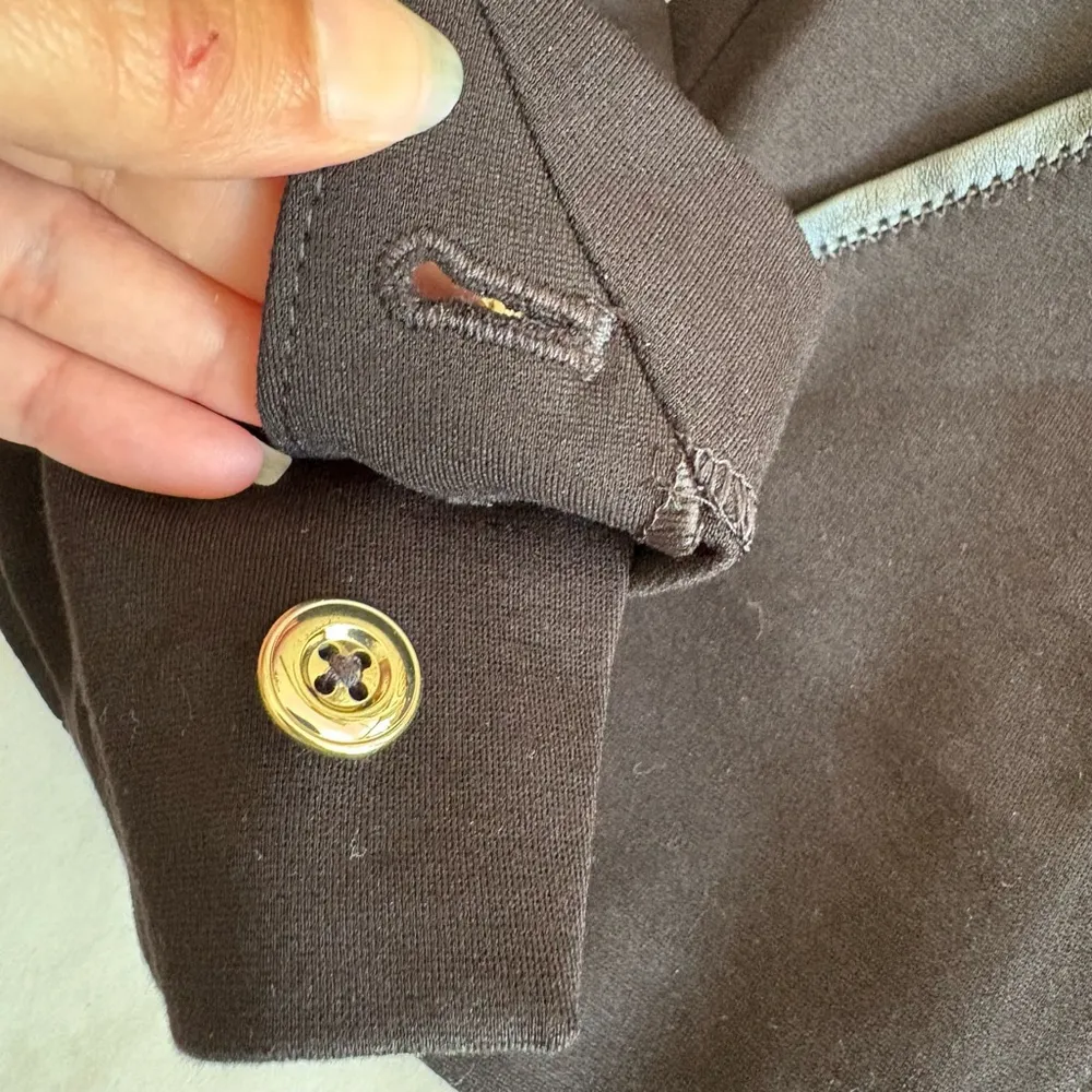 White House Black Market one button Ponte faux leather trim Blazer Size 4 Black - Image 6