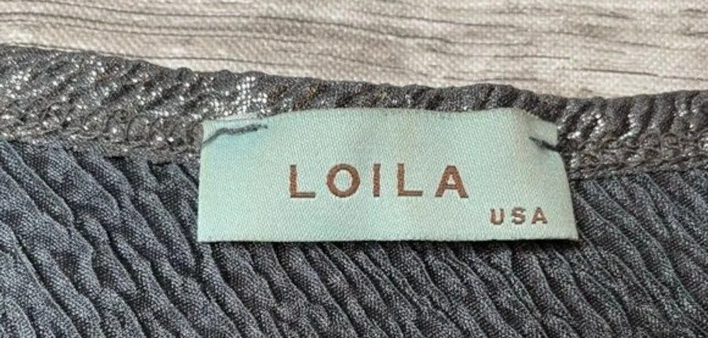 Loila Asymmetrical Sexy Glittery Blouse Top Shirt Gunmetal Gray S SM Small Light Silver - Image 8